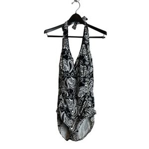 Sunshine Zone Swimsuit Paisley Black White Halter Size 1X EUC
